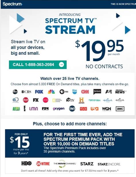 spectrum streaming package channels